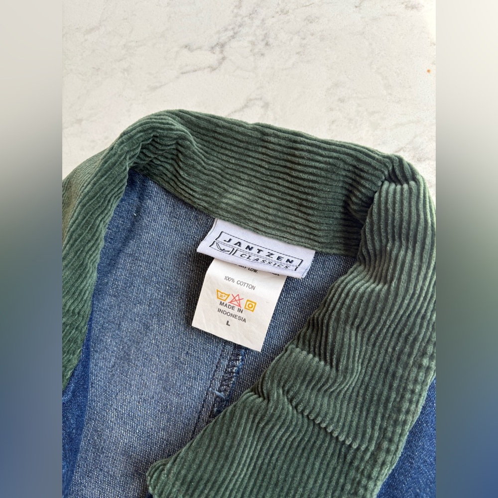 Vintage 90s Blue Denim Chore Jacket with Green Corduroy Collar - Picture 5 of 8